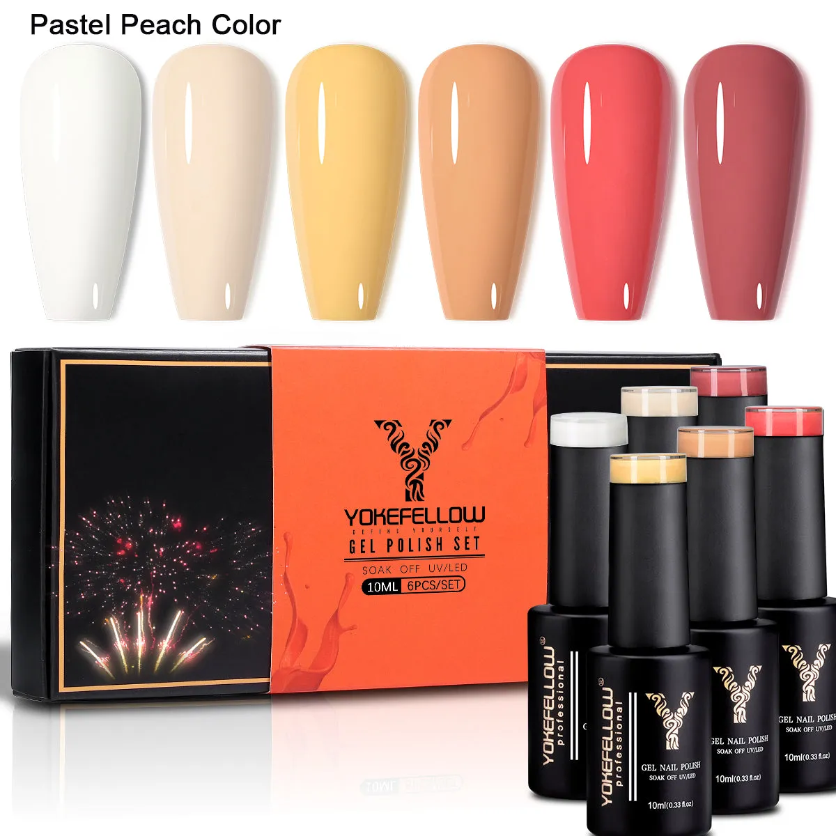 6PCS Fall Orange Yellow Glitter Gel Nail Polish Kit