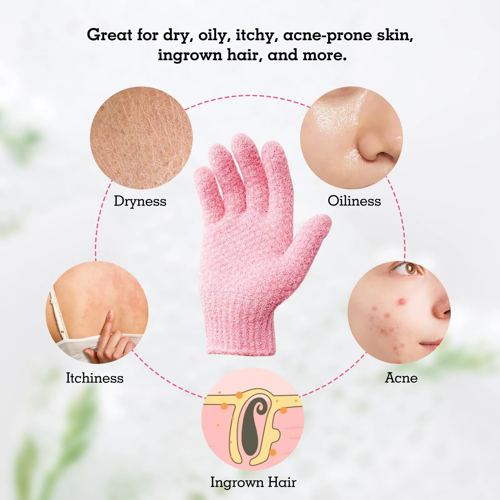 Evridwear Exfoliating Gloves for Shower, 100% Nylon Thick Soft Medium Heavy Bathing Gloves Dead Skin Remover Body Scrubber Smooth Skin with Hang Loop, 3 Pairs Moderate Pink