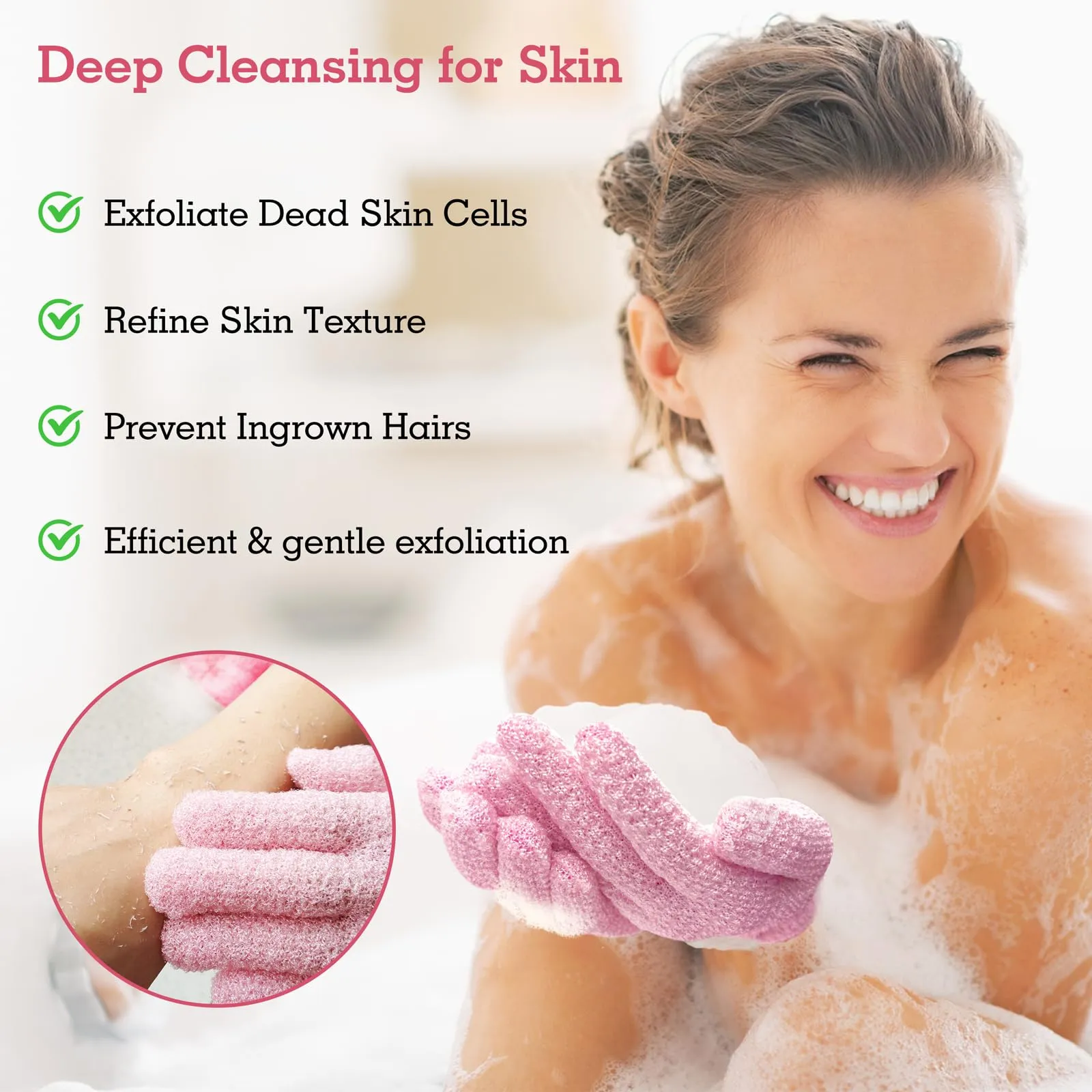 Evridwear Exfoliating Gloves for Shower, 100% Nylon Thick Soft Medium Heavy Bathing Gloves Dead Skin Remover Body Scrubber Smooth Skin with Hang Loop, 3 Pairs Moderate Pink