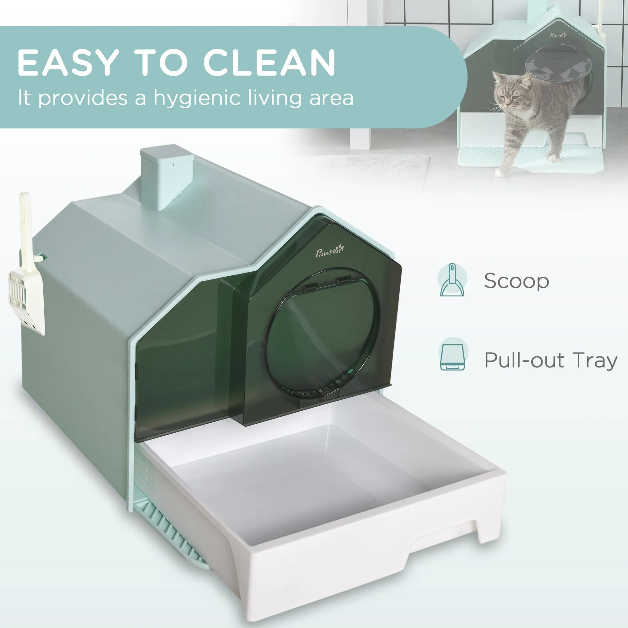 Hooded Cat Litter TrayWith Scoop Light Blue
