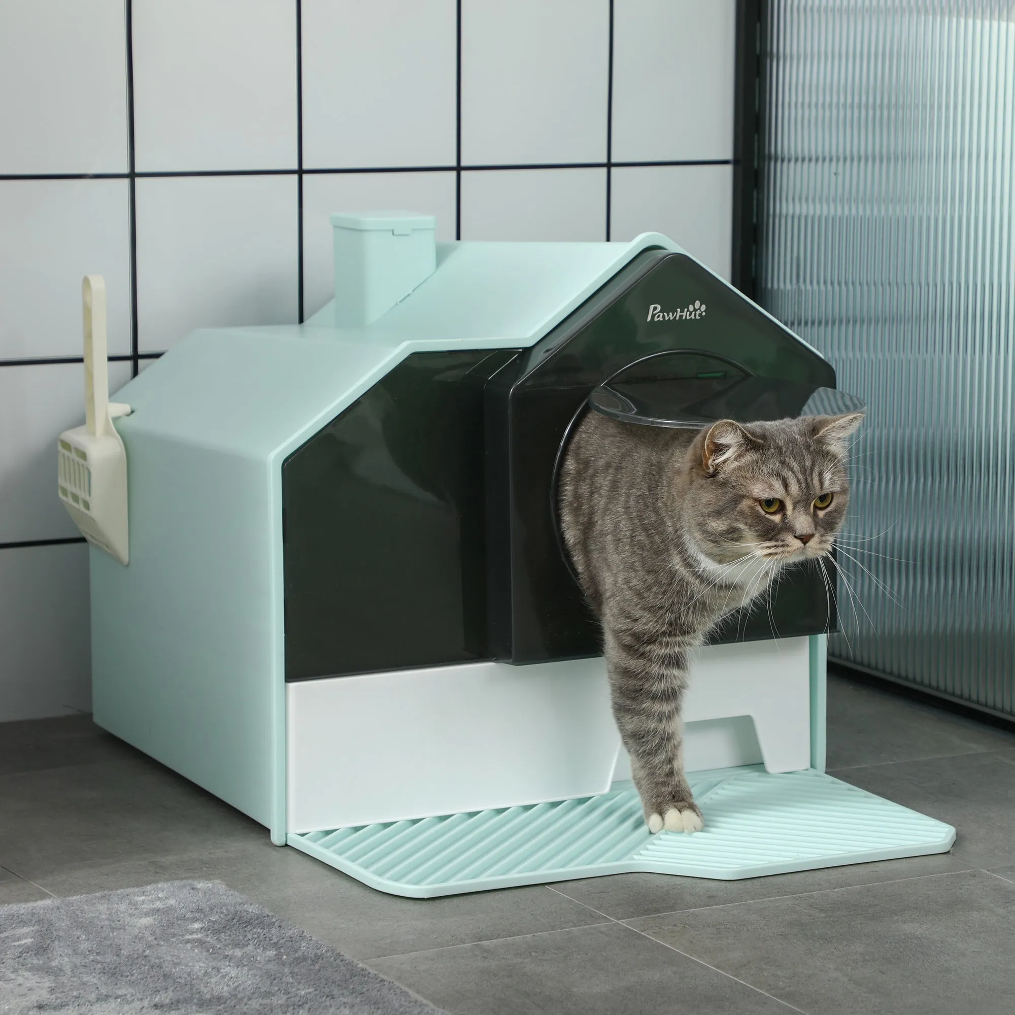 Hooded Cat Litter TrayWith Scoop Light Blue