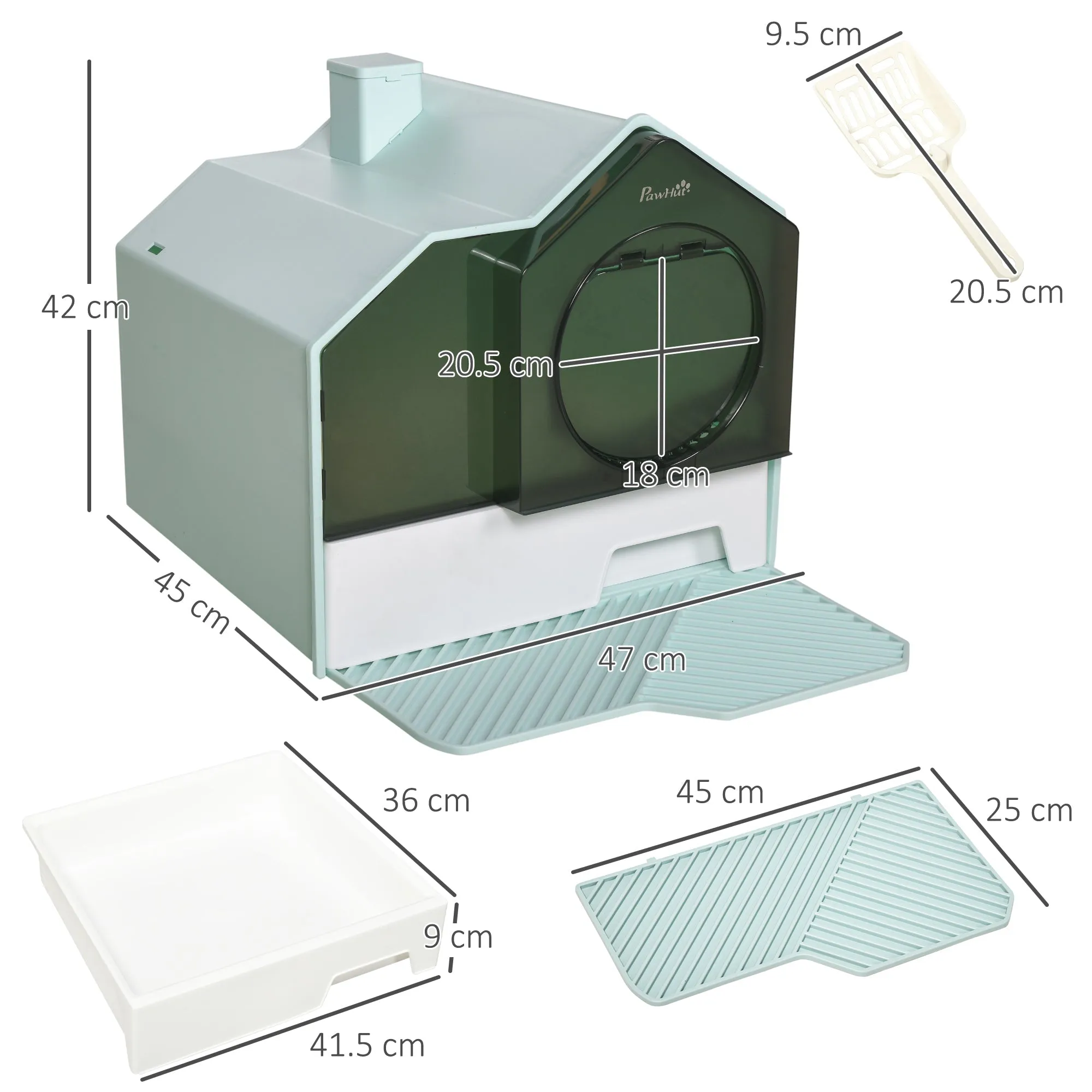 Hooded Cat Litter TrayWith Scoop Light Blue