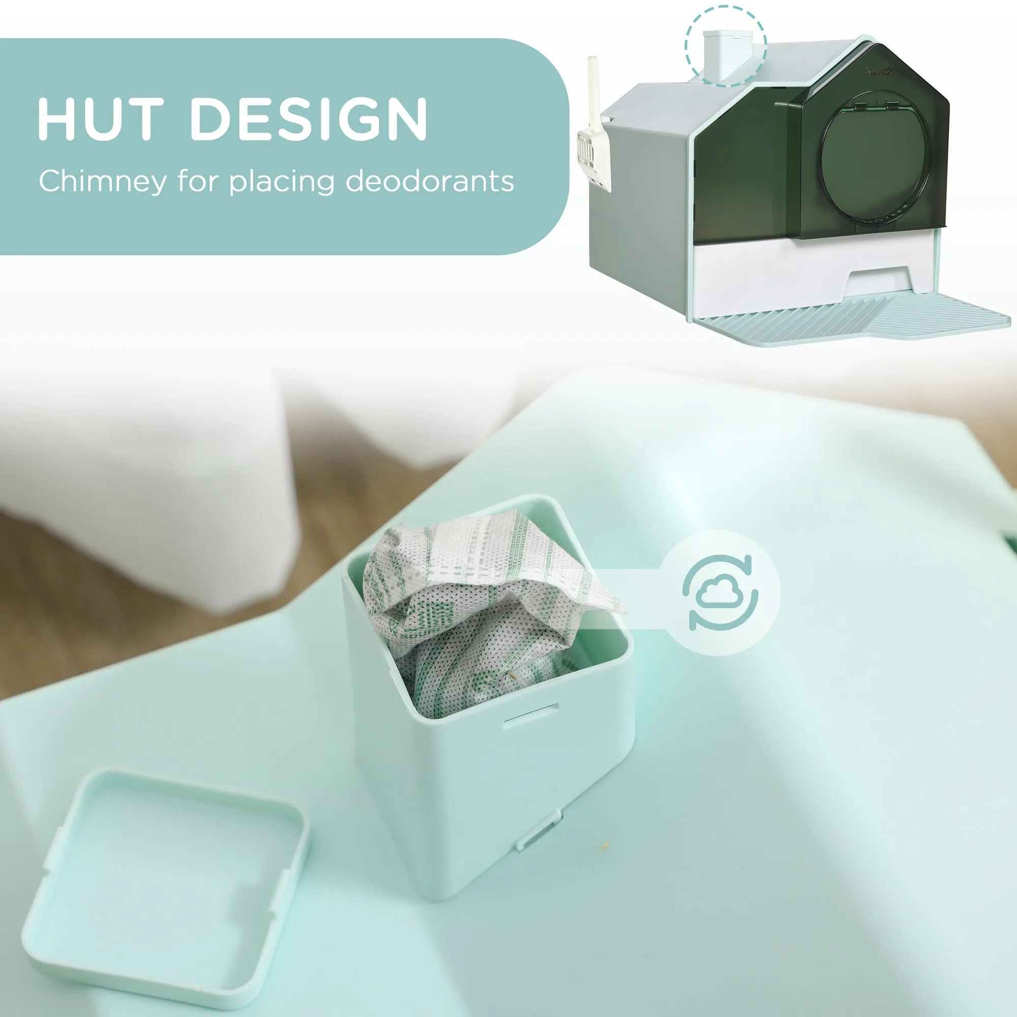 Hooded Cat Litter TrayWith Scoop Light Blue