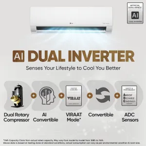 LG US-Q12CNXE 1 Ton 3 Star 2025 Model AI DUAL Inverter Split AC (6-in-1 Convertible Cooling, Anti-Virus Filter, White)