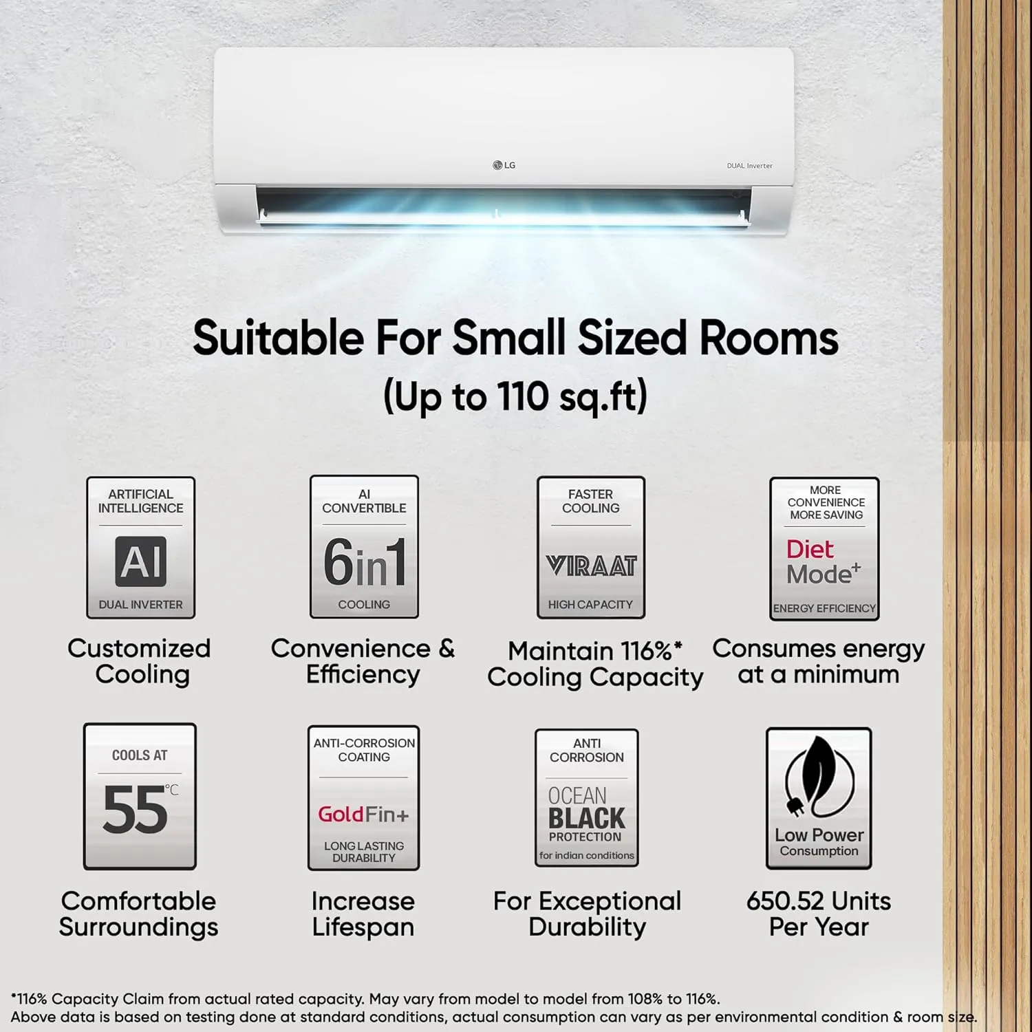 LG US-Q12CNXE 1 Ton 3 Star 2025 Model AI DUAL Inverter Split AC (6-in-1 Convertible Cooling, Anti-Virus Filter, White)