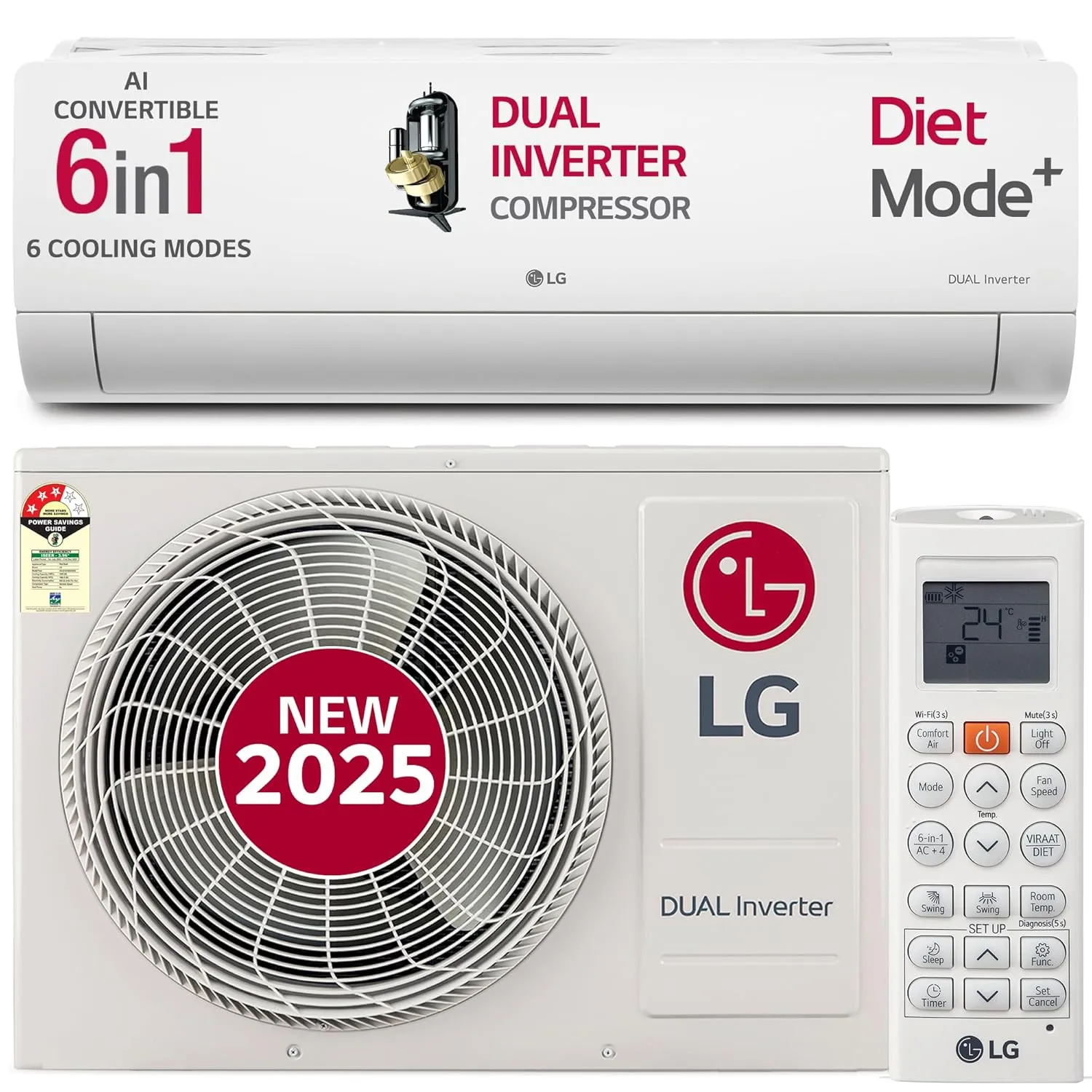 LG US-Q12CNXE 1 Ton 3 Star 2025 Model AI DUAL Inverter Split AC (6-in-1 Convertible Cooling, Anti-Virus Filter, White)