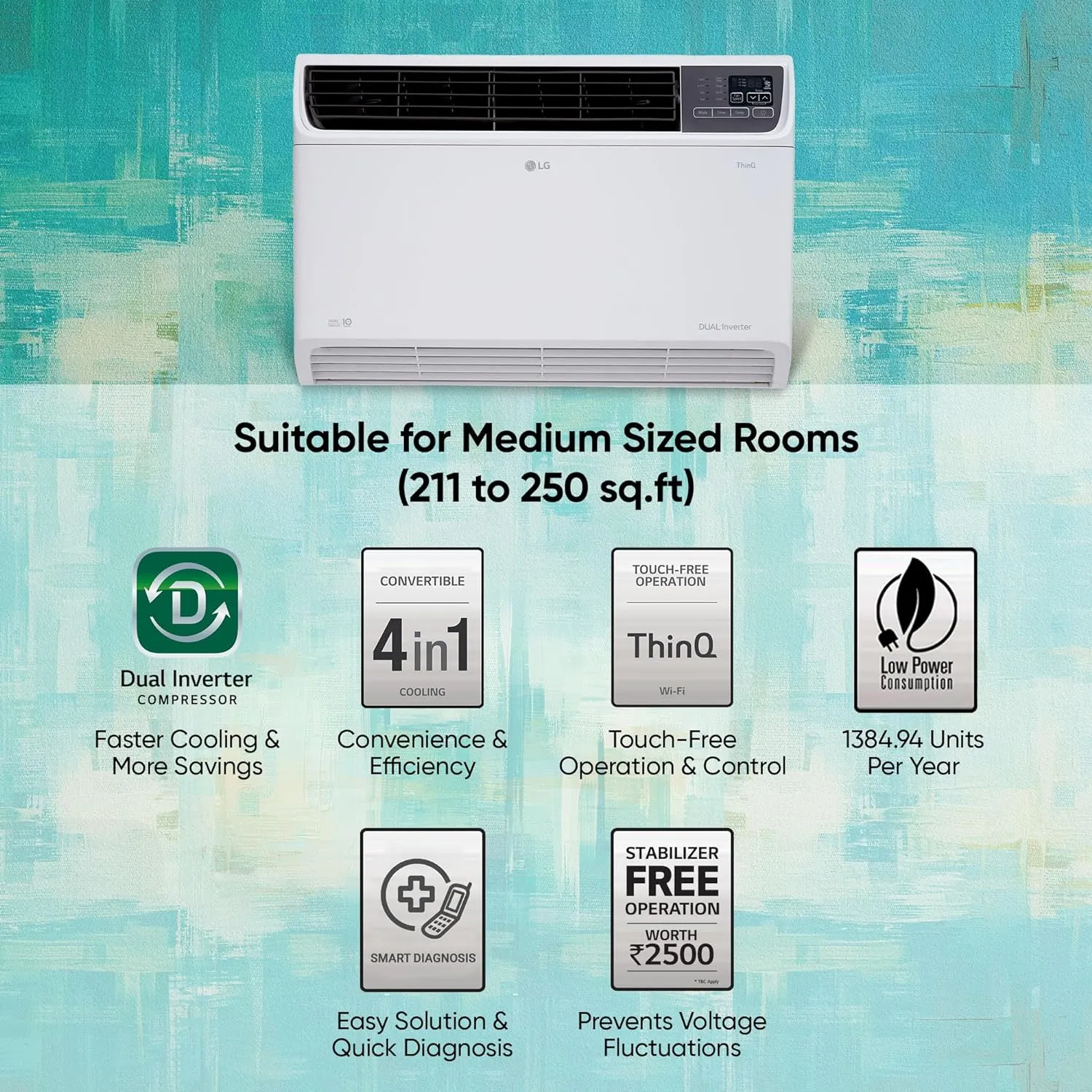 LG UW-Q24WWYA 2 Ton 4 Star Wi-Fi DUAL Inverter Window AC (Copper, Convertible 4-in-1 cooling, 4 Way Air Swing, HD Filter, 2025 White)
