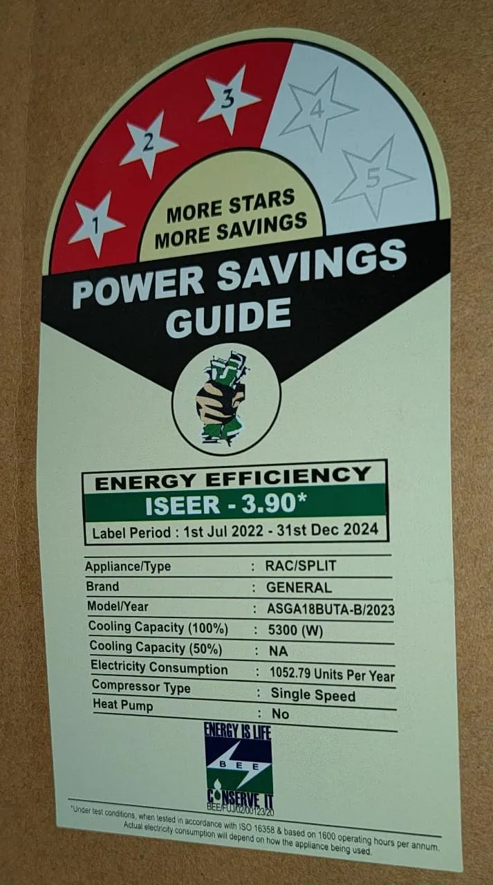 OGeneral ASGA18BUTA Split 3 Star 1.5 Ton Air Conditioner ASGA18BUTA Fix Speed Free Standard Installation