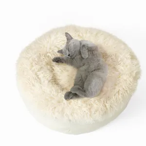 PupPouf Luxe Faux Fur Donut Pet Bed - Plush Sheep Ivory