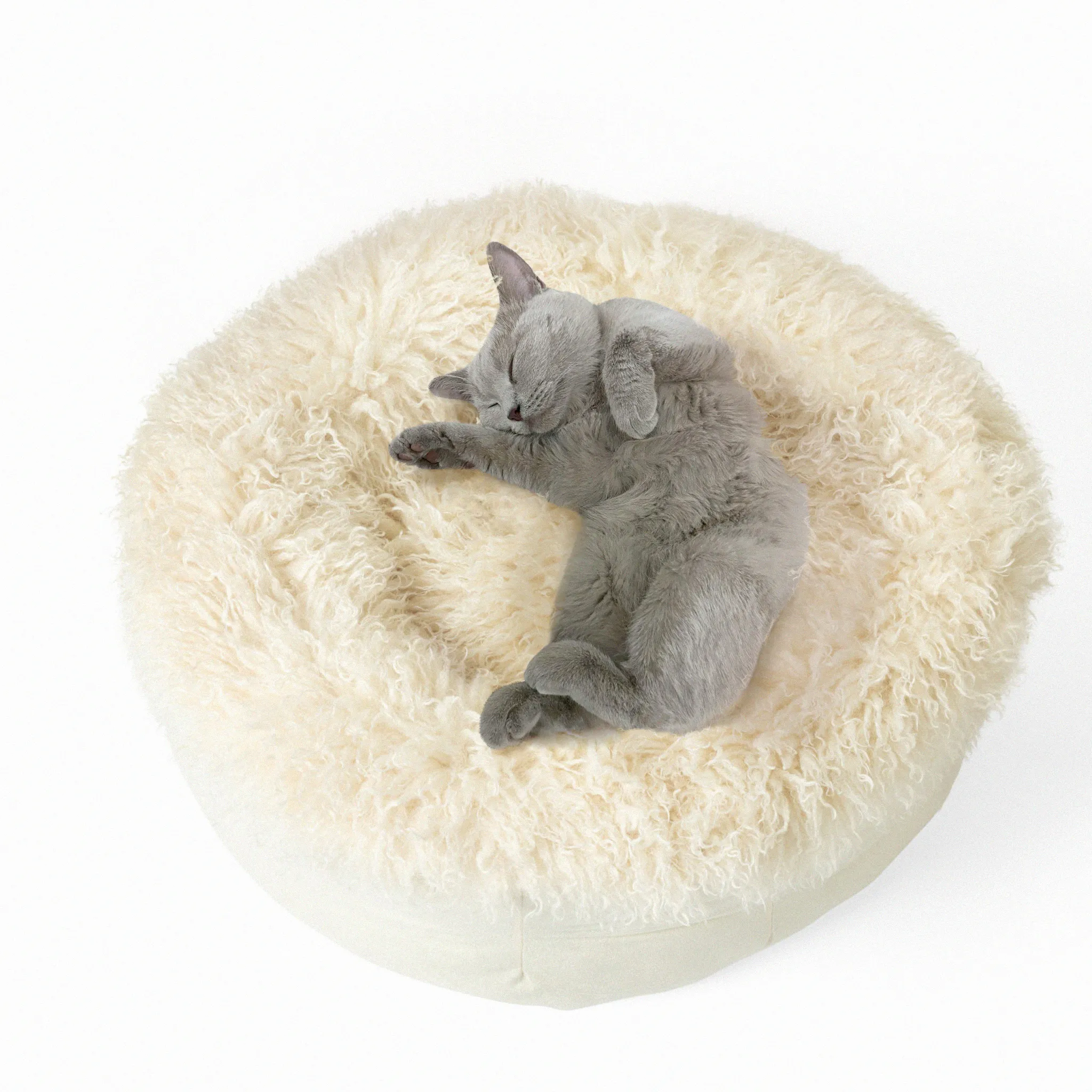 PupPouf Luxe Faux Fur Donut Pet Bed - Plush Sheep Ivory