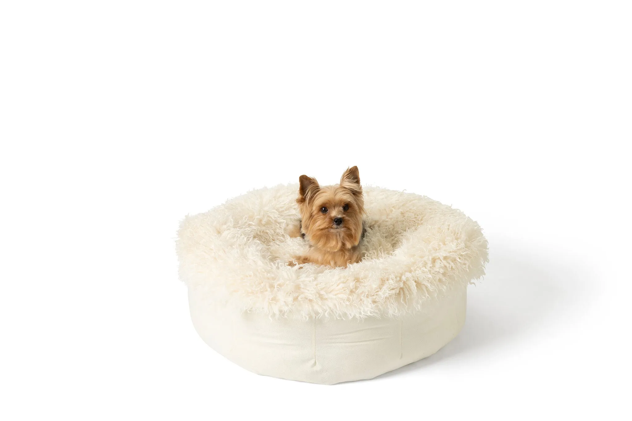 PupPouf Luxe Faux Fur Donut Pet Bed - Plush Sheep Ivory