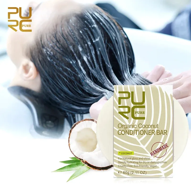 PURC Organic Coconut Conditioner Bar - Handmade, Deeply Hydrating Solid Hair Conditioner for Dry & Damaged Hair