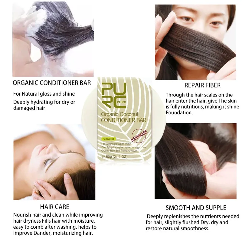 PURC Organic Coconut Conditioner Bar - Handmade, Deeply Hydrating Solid Hair Conditioner for Dry & Damaged Hair