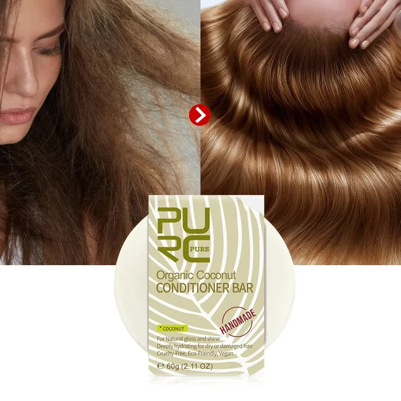 PURC Organic Coconut Conditioner Bar - Handmade, Deeply Hydrating Solid Hair Conditioner for Dry & Damaged Hair