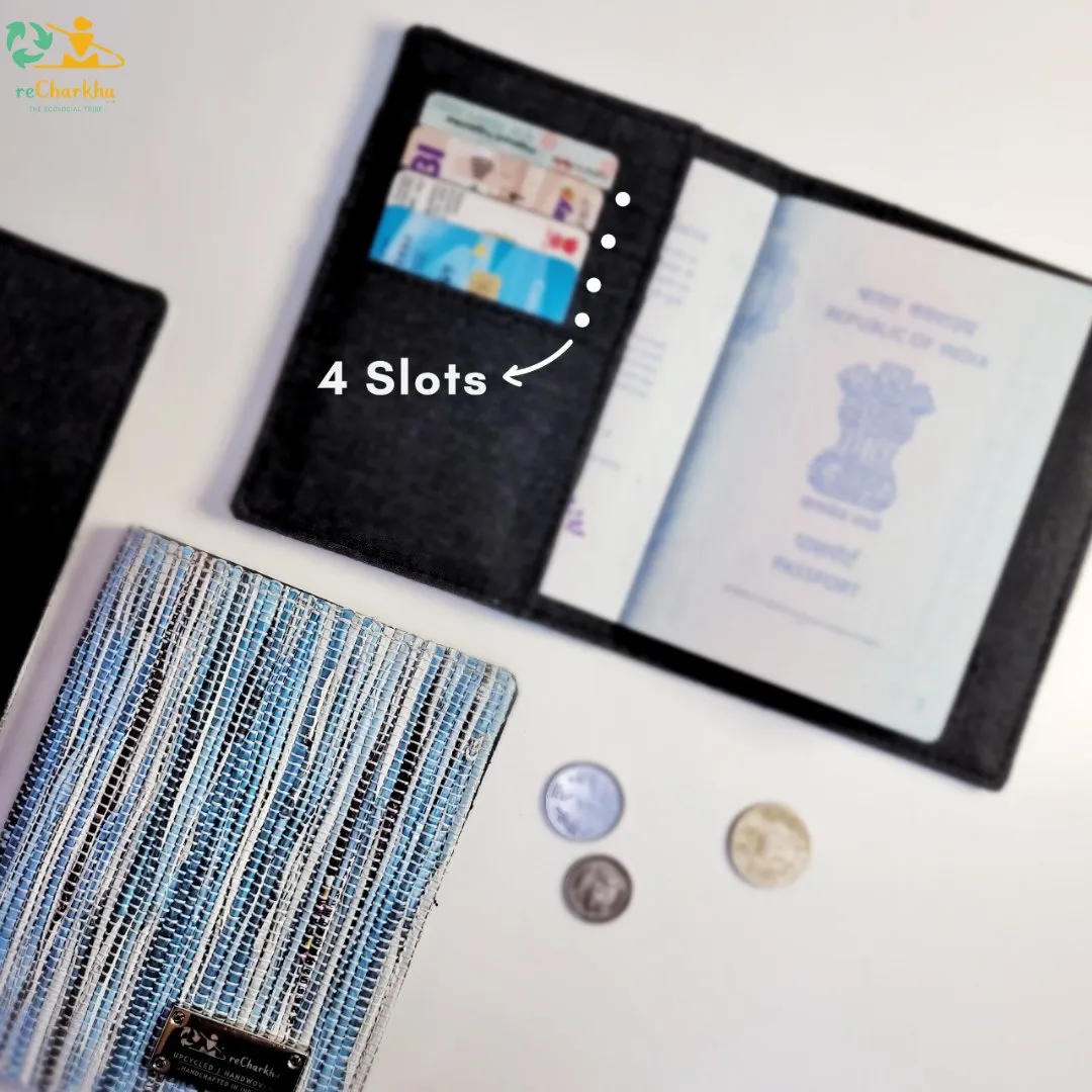 Shimmery Golden White Striped Upcycled Handwoven Passport Cover (PC0624-003) PS_W